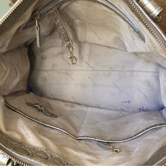 Brahmin | Pyrite Silver Champagne Gold Crocodile Alligator Leather Tote Bag - Picture 15 of 16